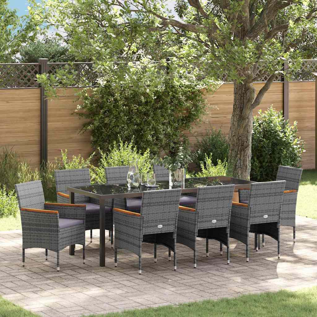 vidaXL Tuin Eettafel Set met kussen 3 pcs Zwart poly rattan