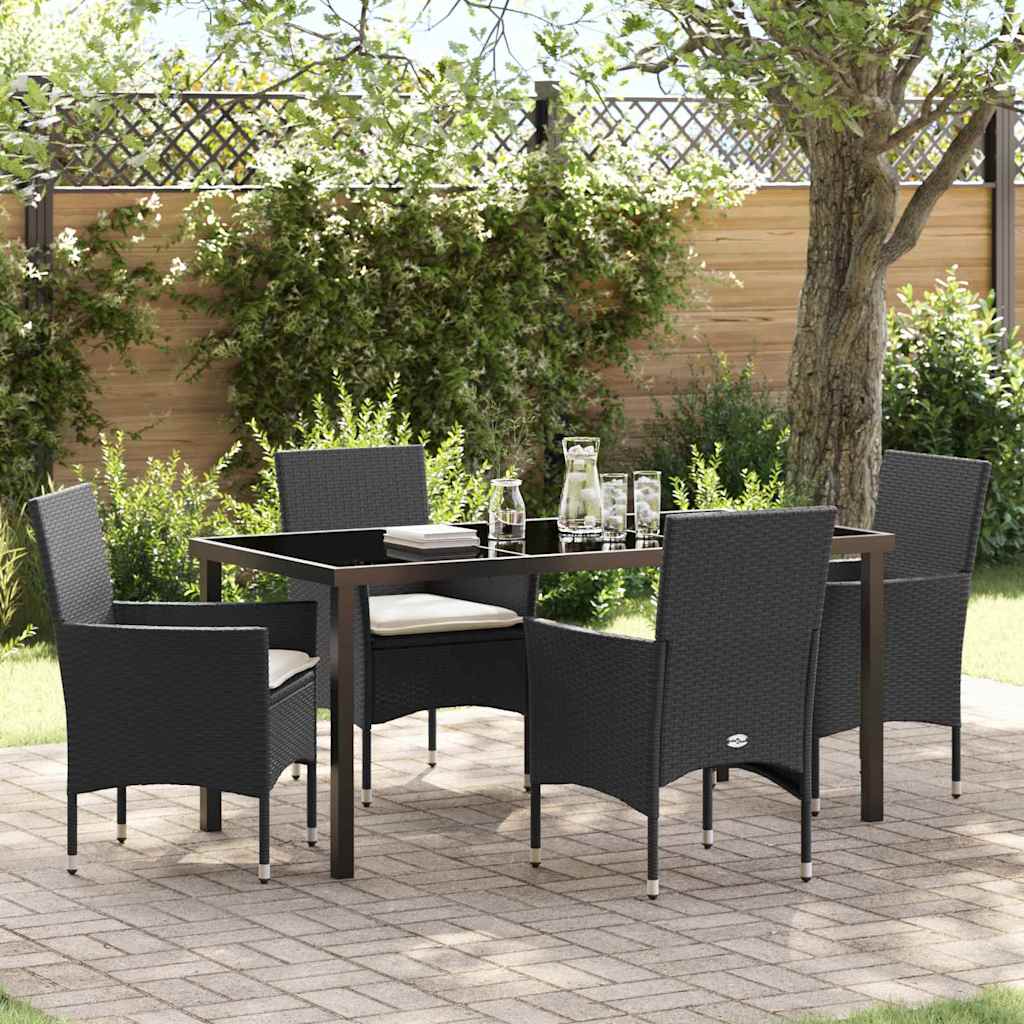 vidaXL Tuin Eettafel Set met kussen 3 pcs Zwart poly rattan