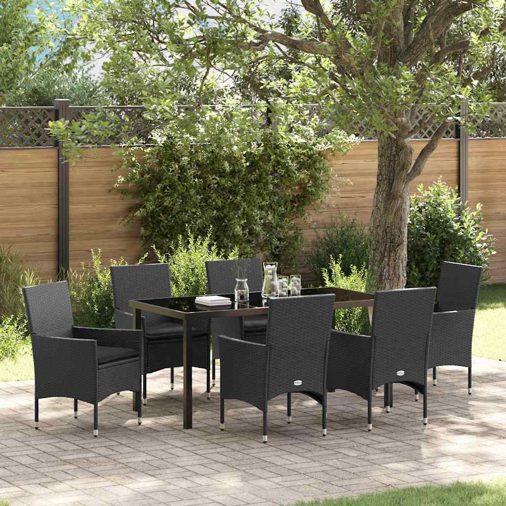 vidaXL Tuin Eettafel Set met kussen 3 pcs Zwart poly rattan