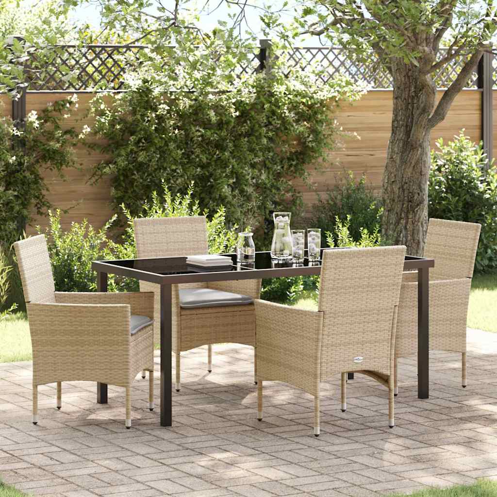 vidaXL Tuin Eettafel Set met kussen 3 pcs Zwart poly rattan