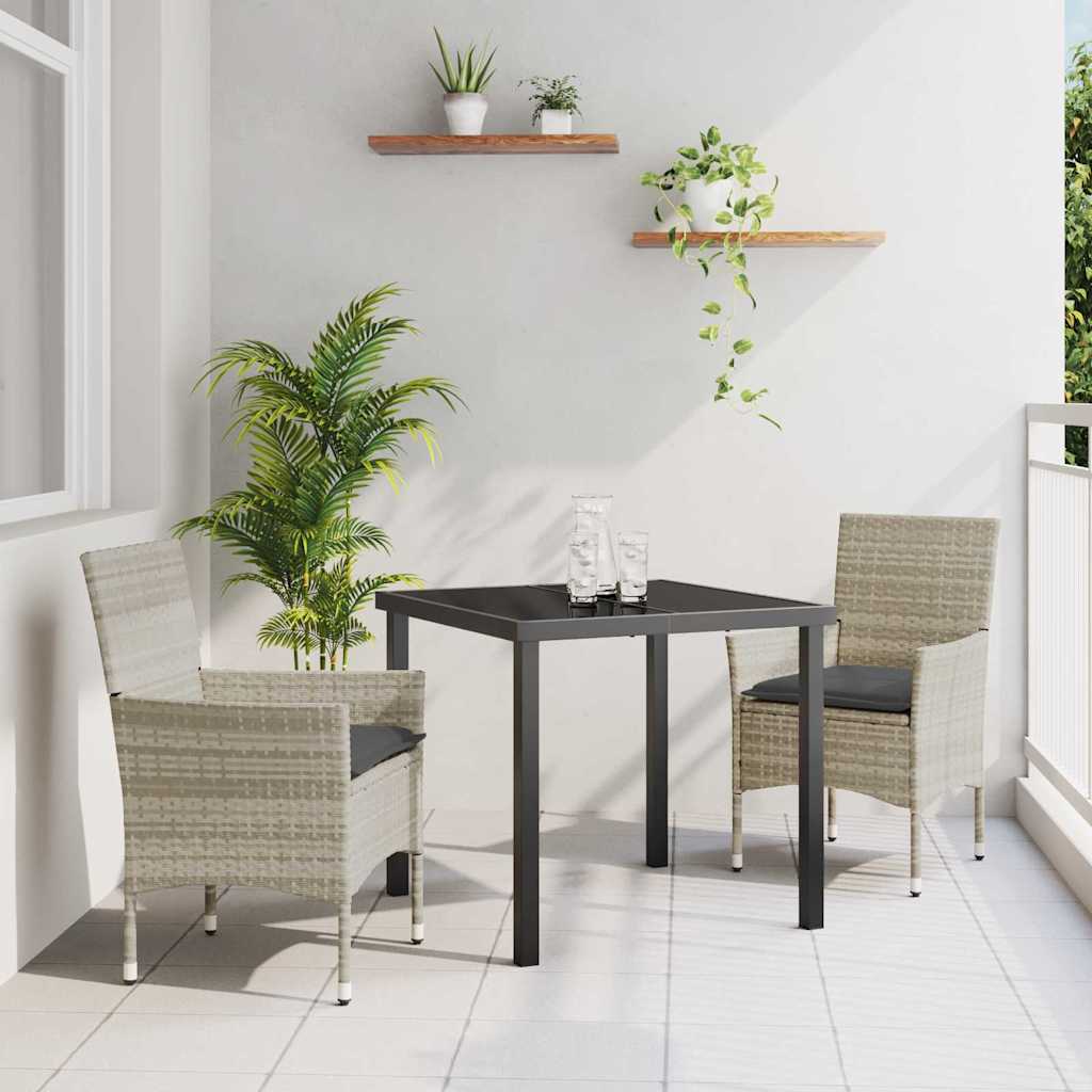 vidaXL Tuin Eettafel Set met kussen 3 pcs Zwart poly rattan
