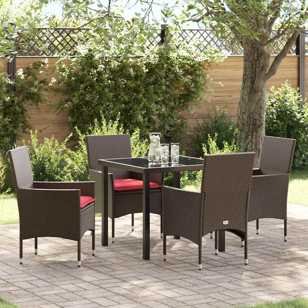 vidaXL Tafel en stoelen set met kussen 3 pcs Bruin PE Riet