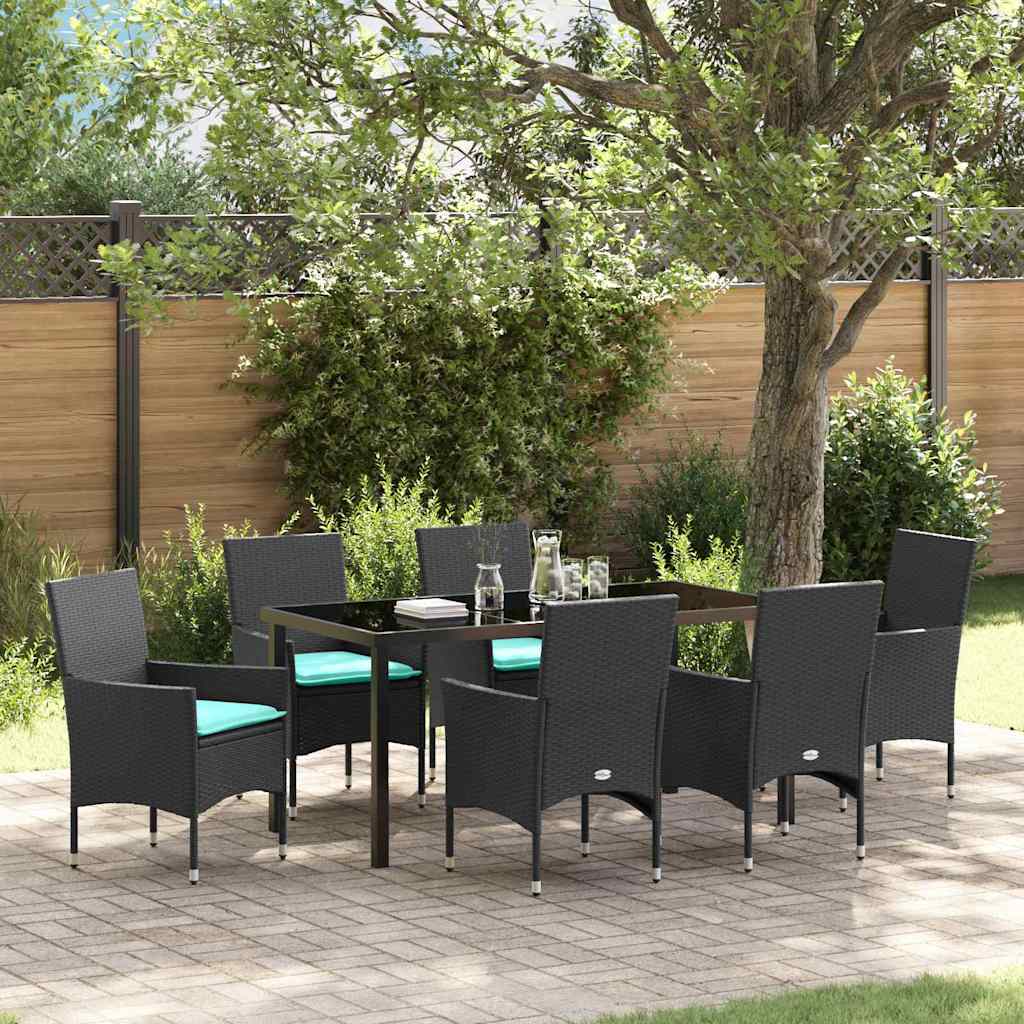 vidaXL Tafel en stoelen set met kussen 3 pcs Bruin PE Riet