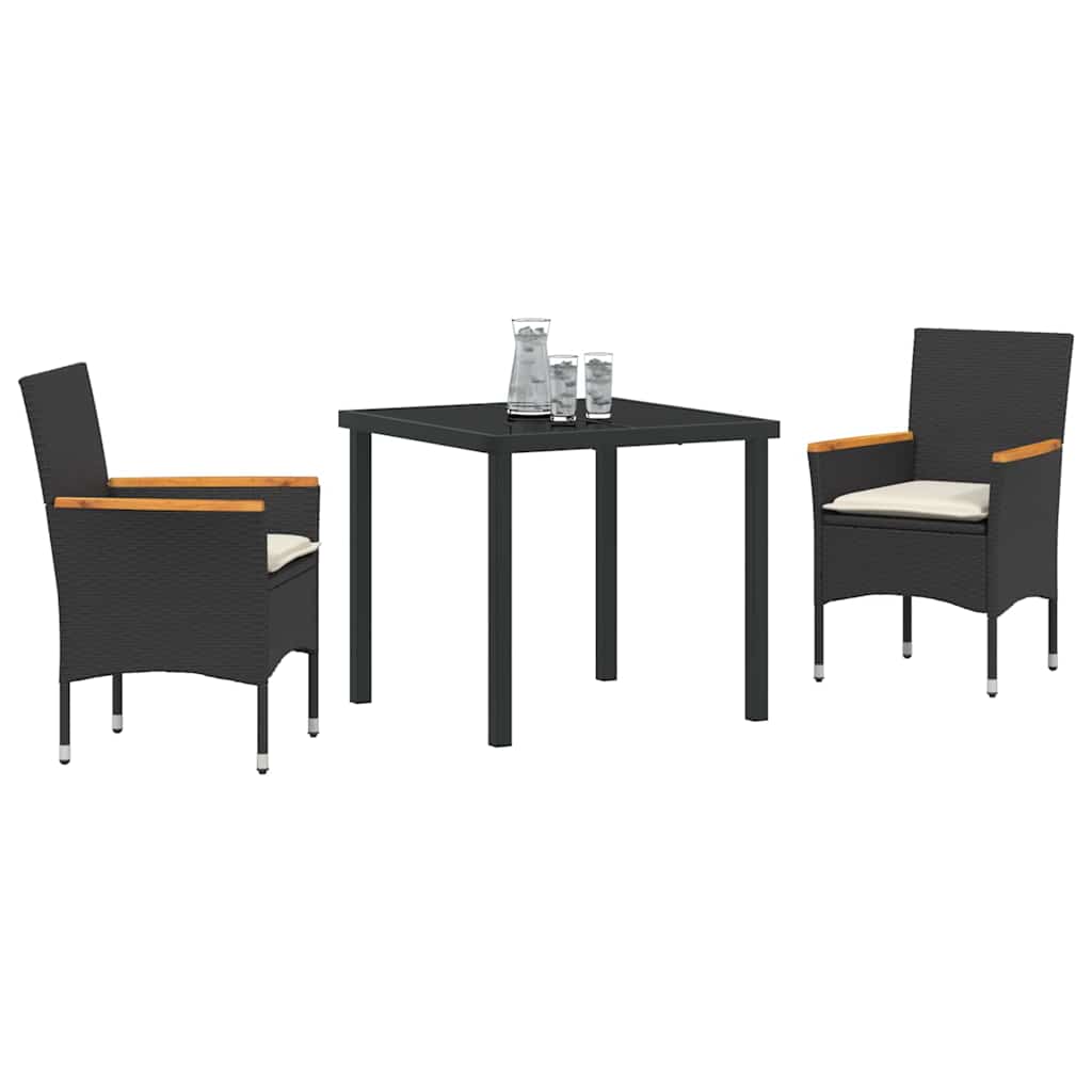 vidaXL Garden Dining Set with cushions 3 pcs Black poly rattan