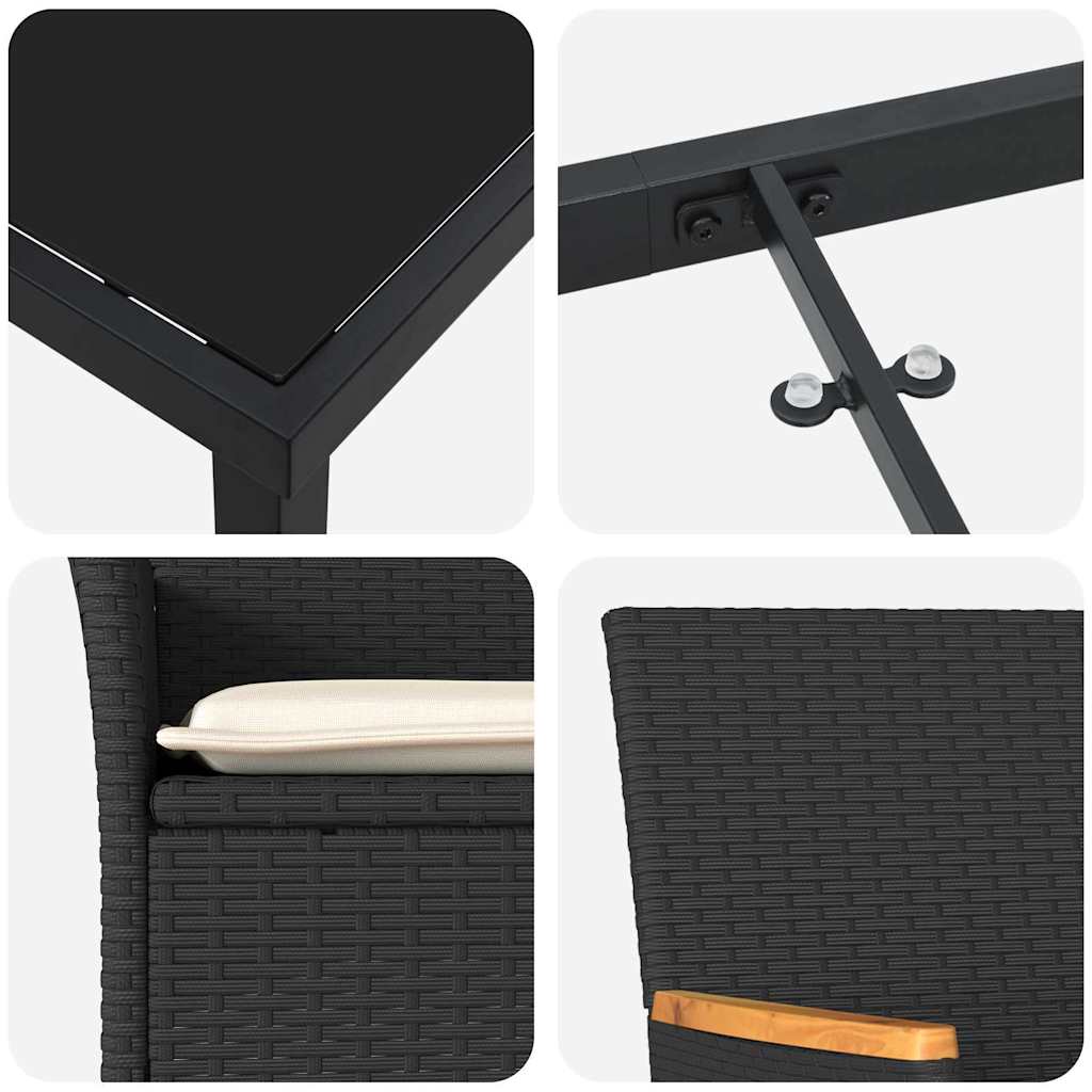 vidaXL Garden Dining Set with cushions 3 pcs Black poly rattan