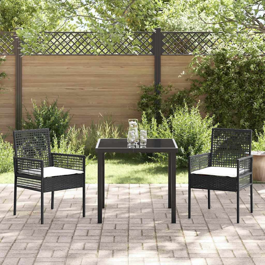 vidaXL Tuin Eettafel Set met kussen 3 pcs Zwart poly rattan