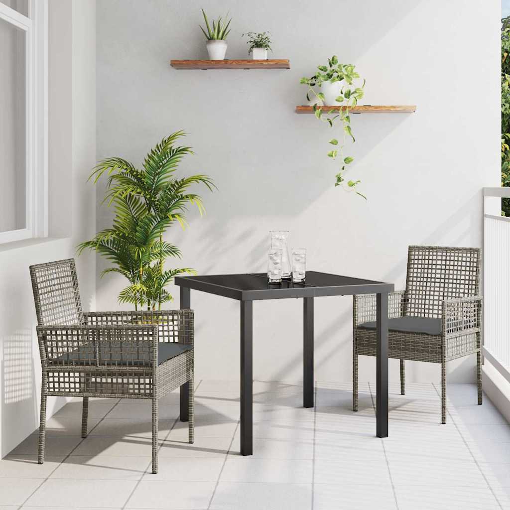 vidaXL Tuin Eettafel Set met kussen 3 pcs Zwart poly rattan