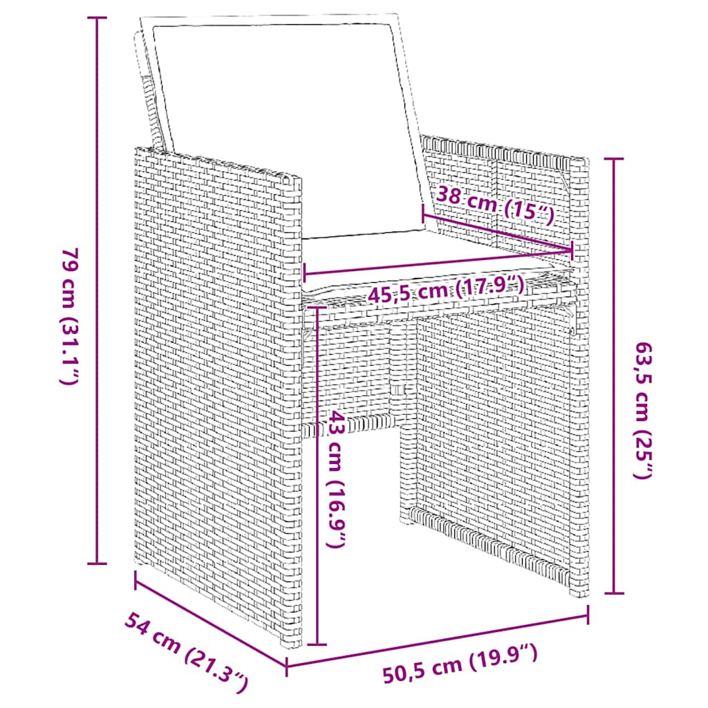 vidaXL Tuin Eettafel Set met kussen 5 pcs Zwart poly rattan