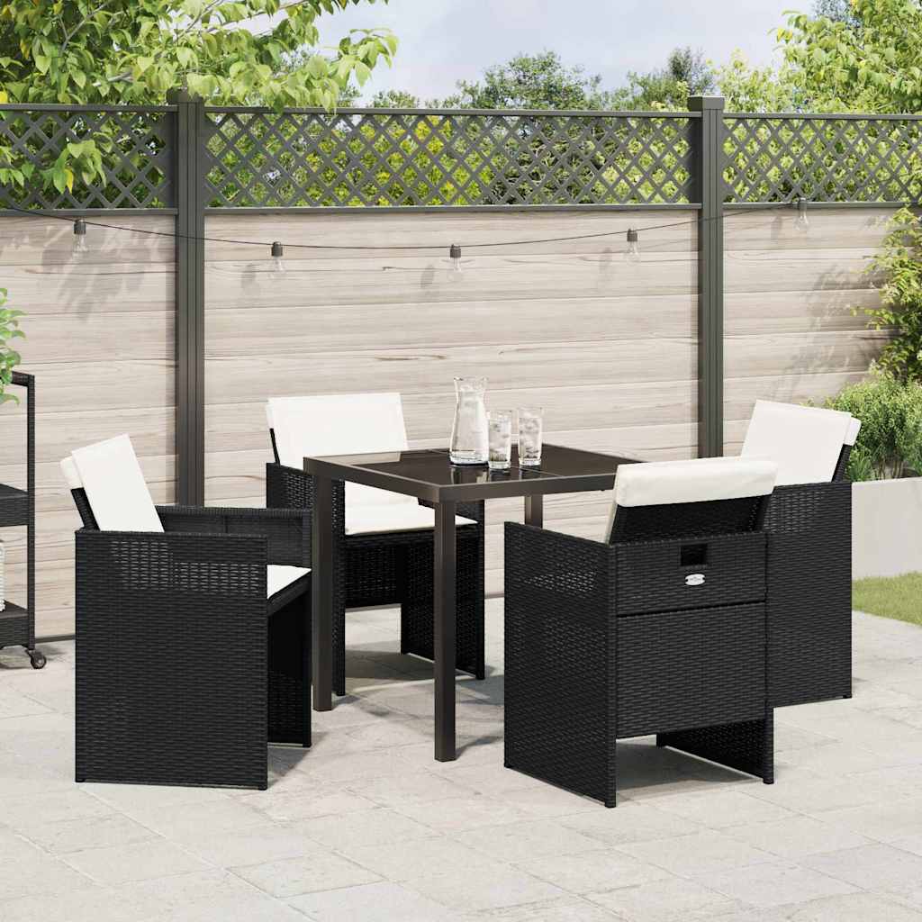 vidaXL Tuin Eettafel Set met kussen 5 pcs Zwart poly rattan