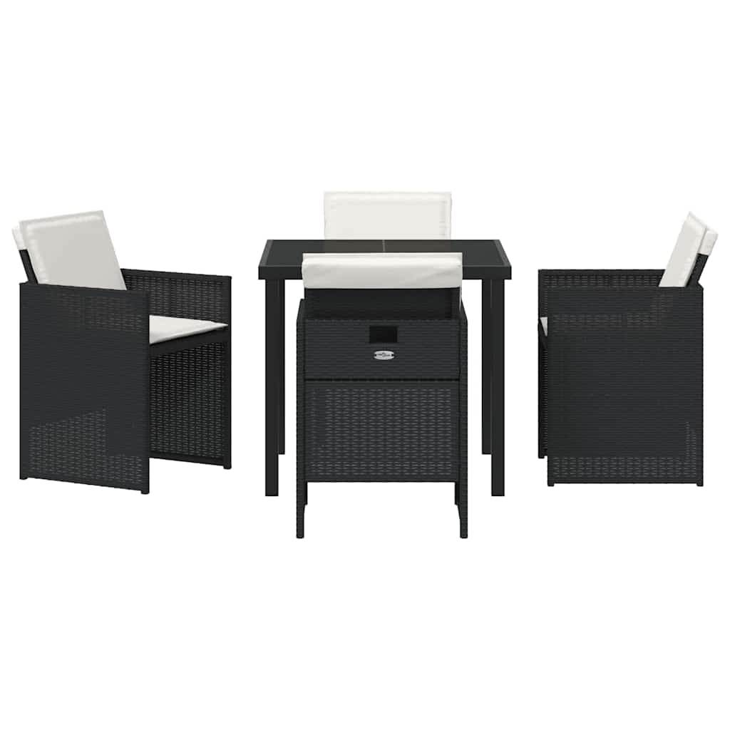 vidaXL Tuin Eettafel Set met kussen 5 pcs Zwart poly rattan