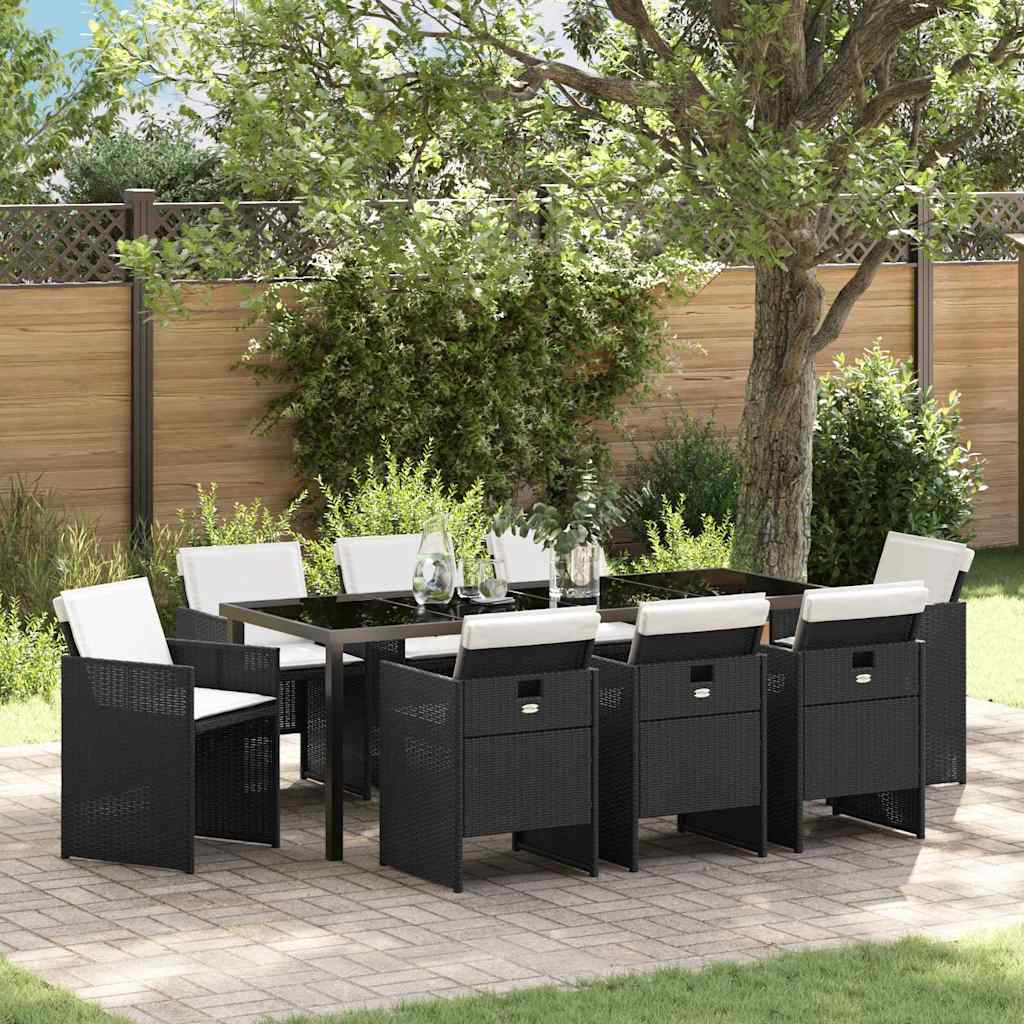 vidaXL Tuin Eettafel Set met kussen 5 pcs Zwart poly rattan