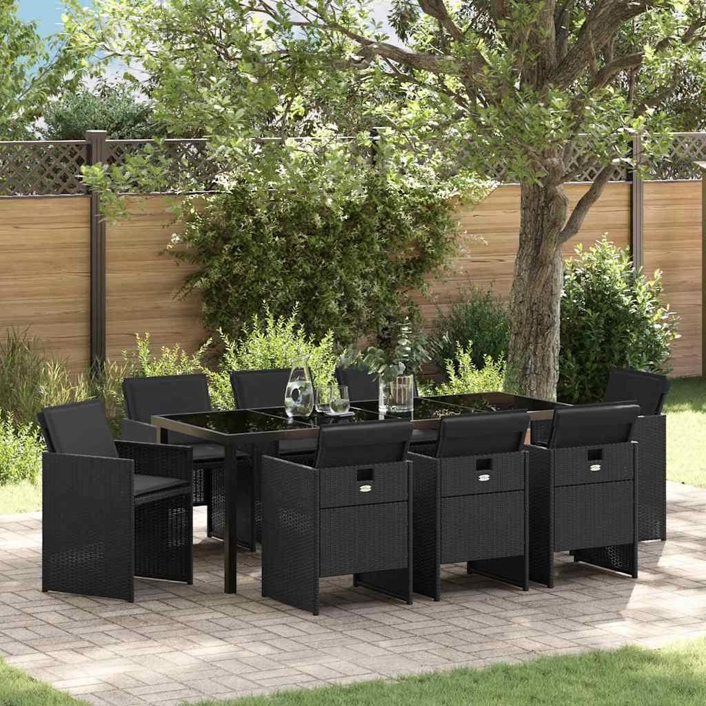 vidaXL Tuin Eettafel Set met kussen 5 pcs Zwart poly rattan