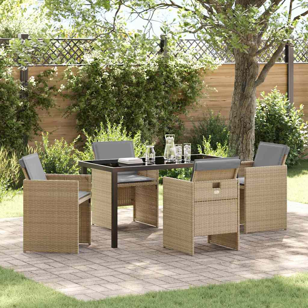 vidaXL Tuin Eettafel Set met kussen 5 pcs Zwart poly rattan