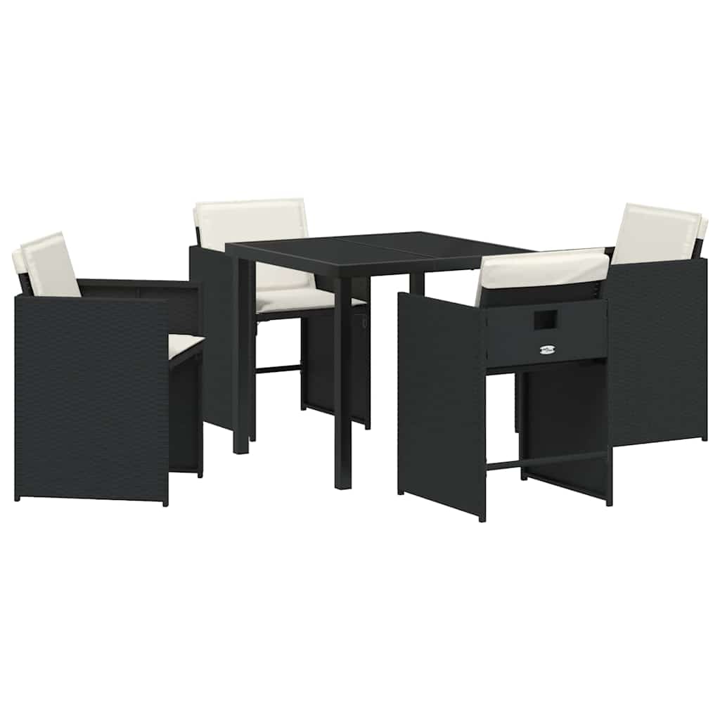 vidaXL Garden Dining Set with cushions 5 pcs Black poly rattan