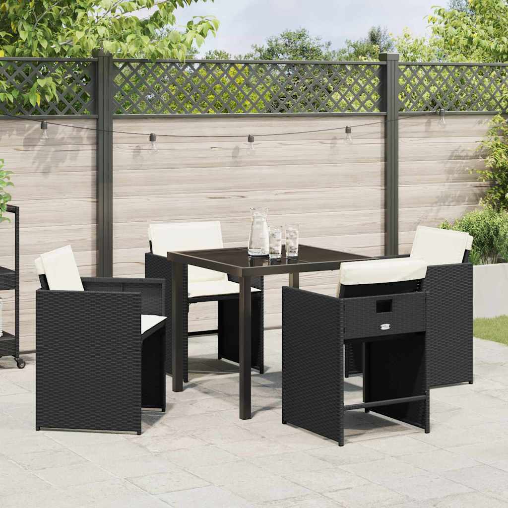 vidaXL Garden Dining Set with cushions 5 pcs Black poly rattan