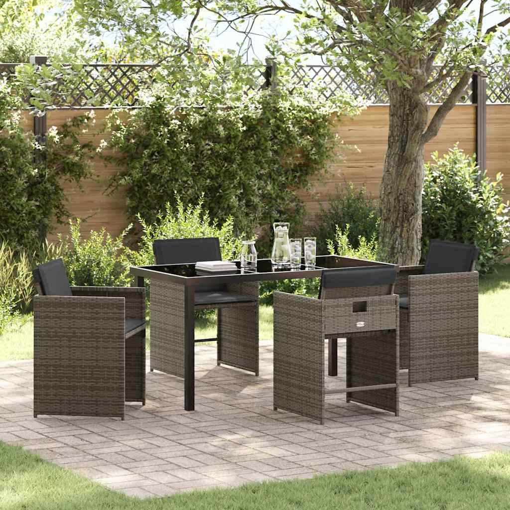 vidaXL Garden Dining Set with cushions 5 pcs Black poly rattan