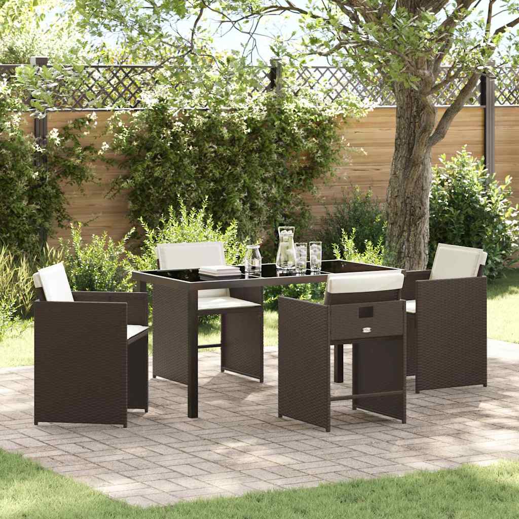 vidaXL Garden Dining Set with cushions 5 pcs Black poly rattan