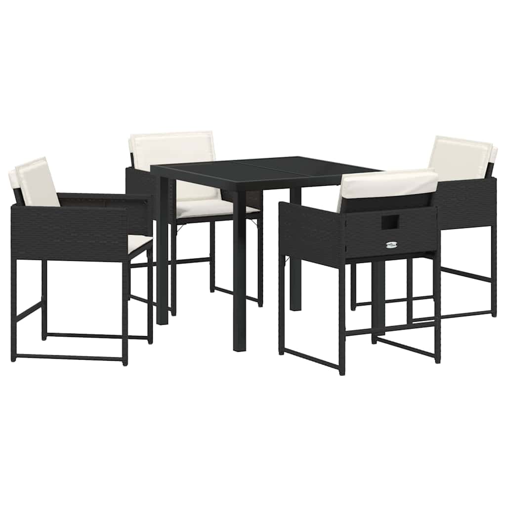 vidaXL Tuin Eettafel Set met kussen 5 pcs Zwart poly rattan