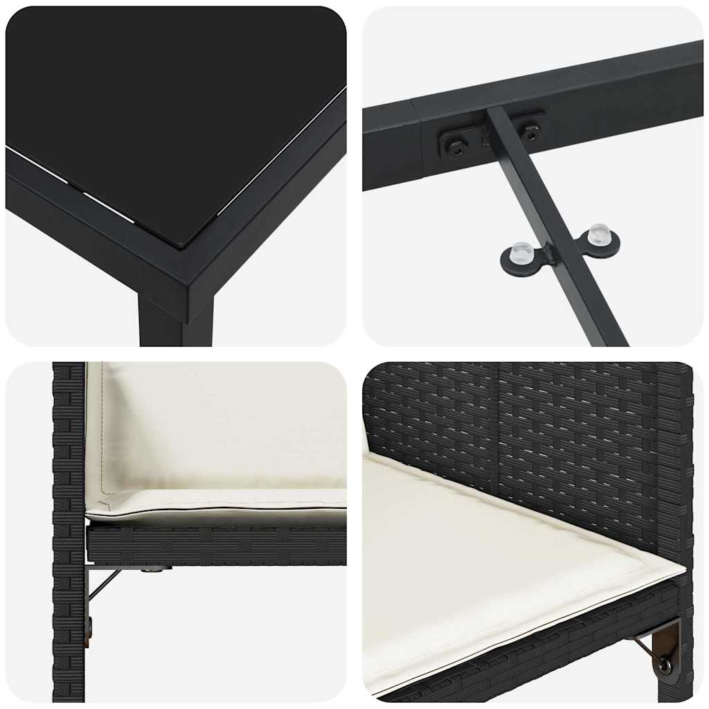 vidaXL Tuin Eettafel Set met kussen 5 pcs Zwart poly rattan