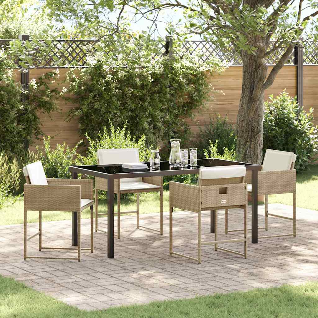 vidaXL Tuin Eettafel Set met kussen 5 pcs Zwart poly rattan