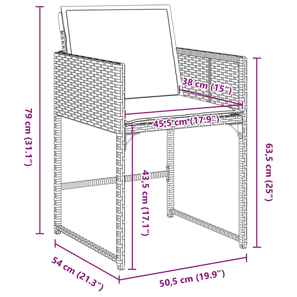 vidaXL Tuin Eettafel Set met kussen 5 pcs Grijs poly rattan