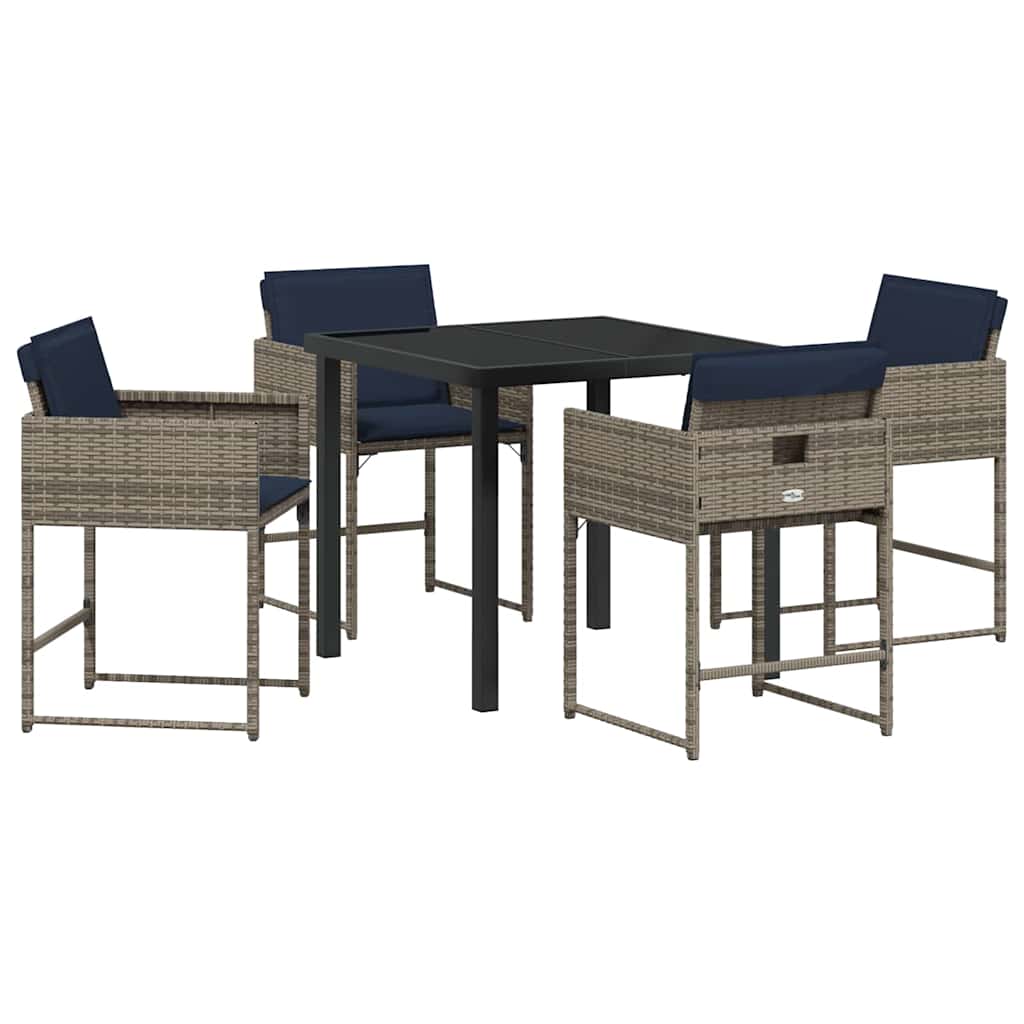 vidaXL Tuin Eettafel Set met kussen 5 pcs Grijs poly rattan