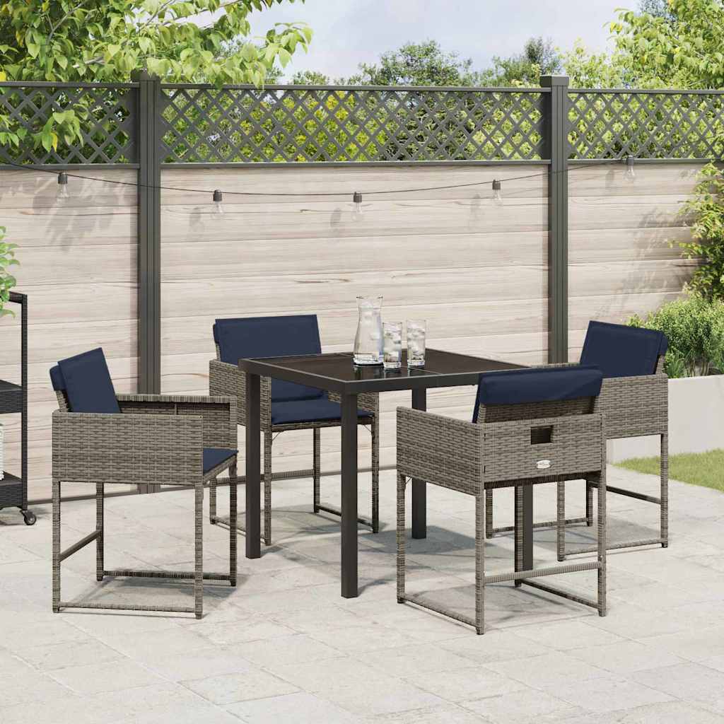 vidaXL Tuin Eettafel Set met kussen 5 pcs Grijs poly rattan