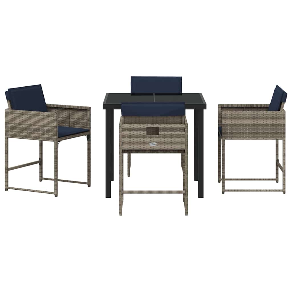 vidaXL Tuin Eettafel Set met kussen 5 pcs Grijs poly rattan