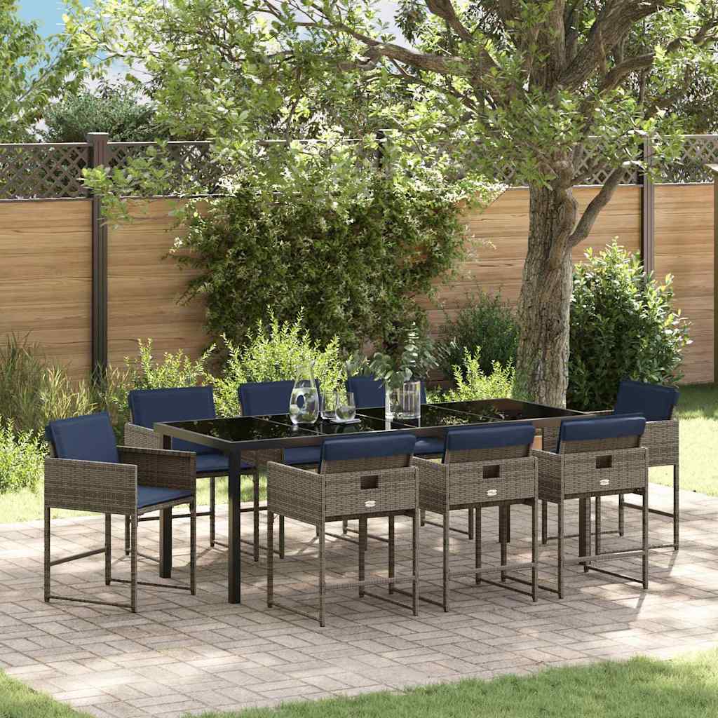 vidaXL Tuin Eettafel Set met kussen 5 pcs Grijs poly rattan