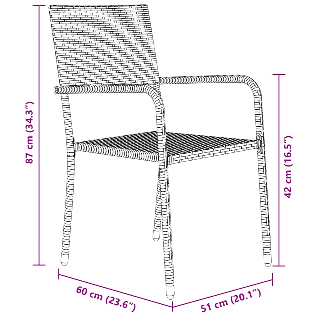 vidaXL Tuin Eettafel Set met kussen 3 pcs Zwart poly rattan