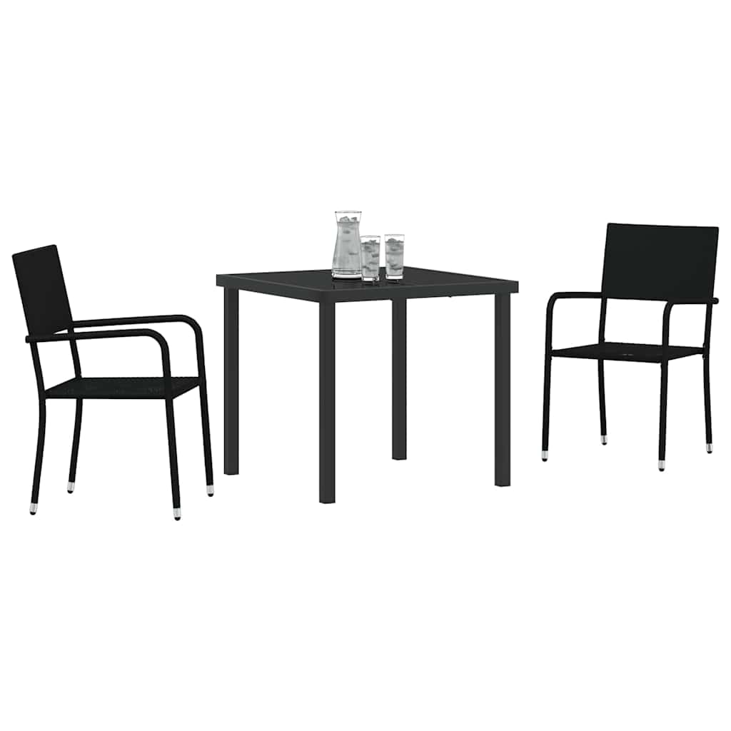 vidaXL Tuin Eettafel Set met kussen 3 pcs Zwart poly rattan