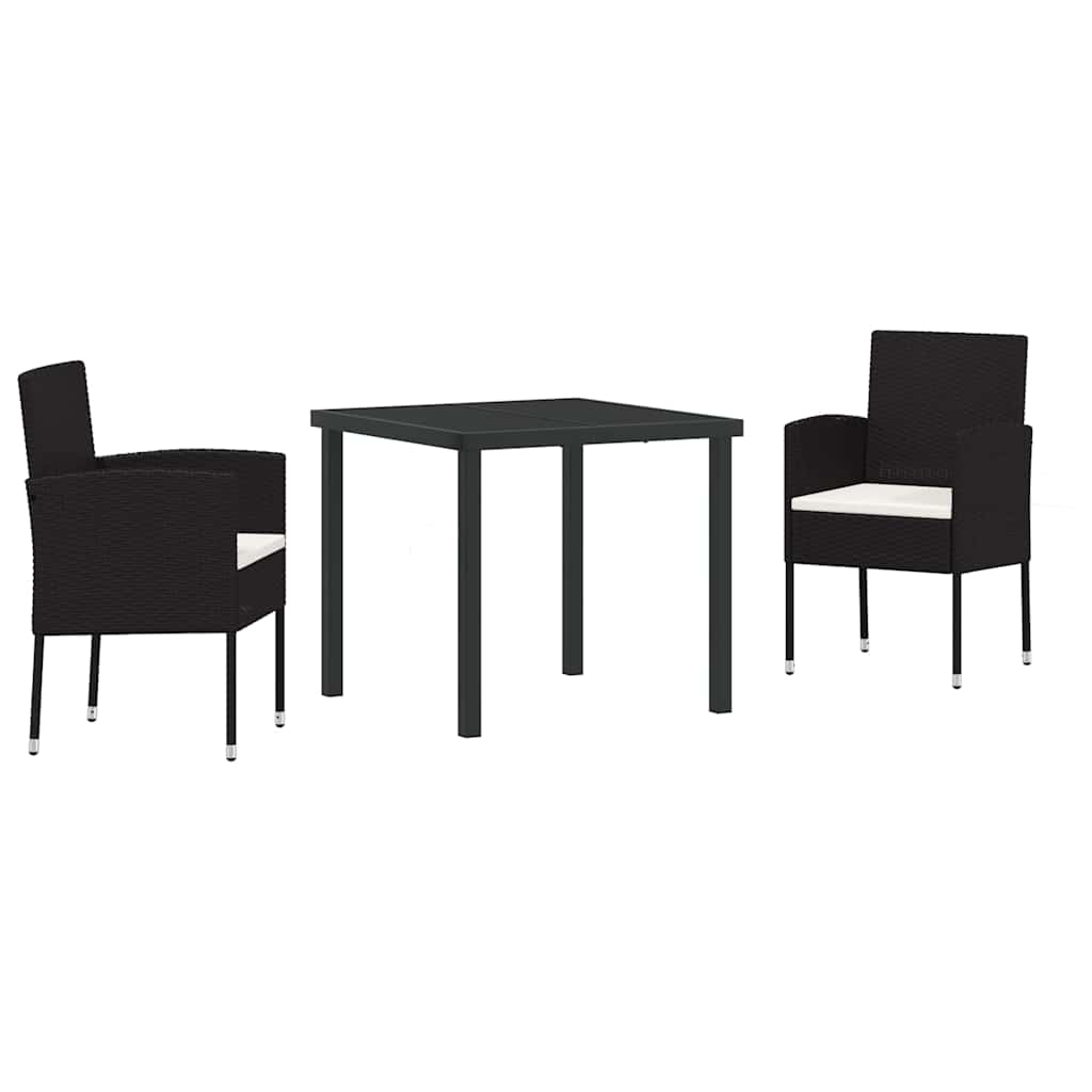 vidaXL Garden Dining Set with cushions 3 pcs Black poly rattan