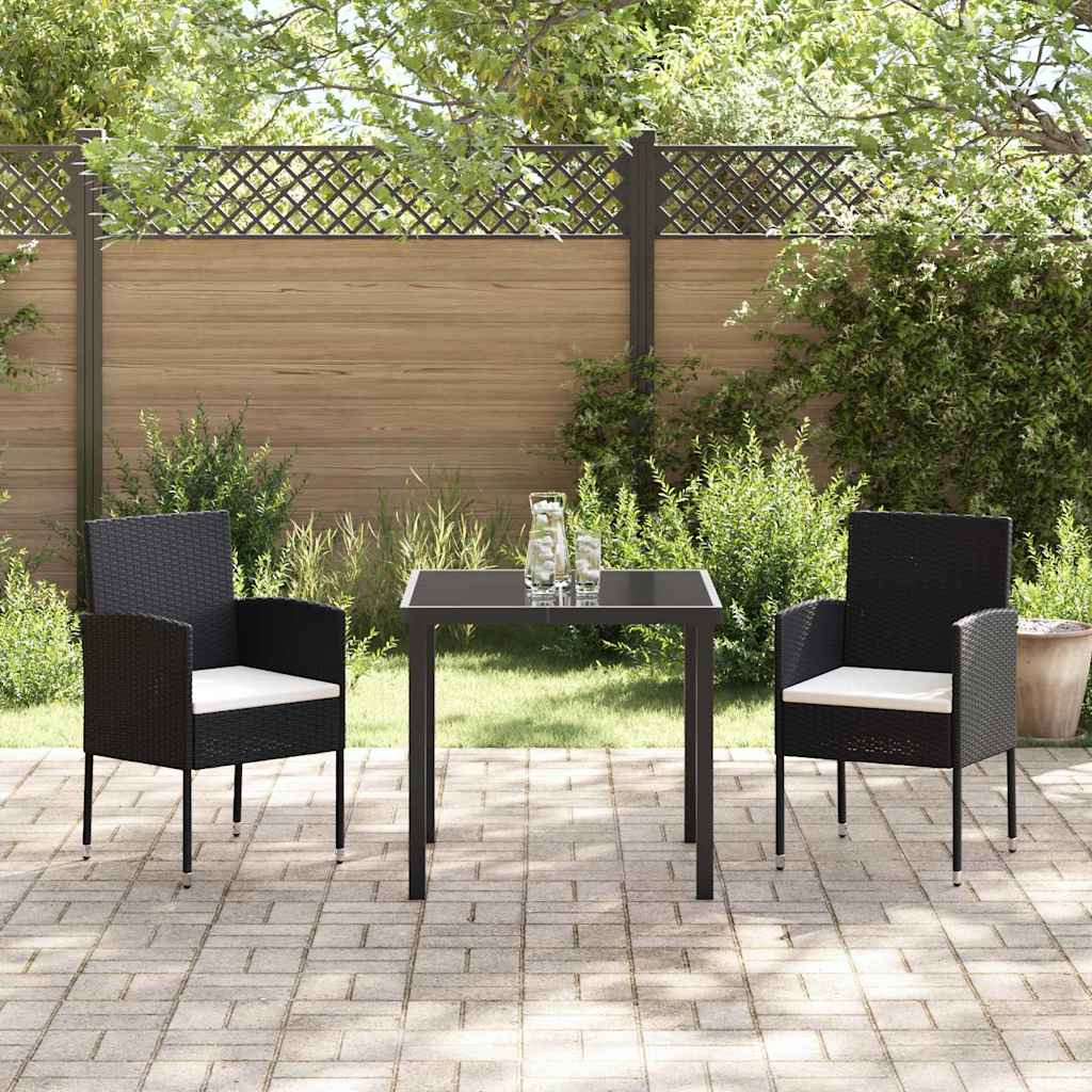 vidaXL Garden Dining Set with cushions 3 pcs Black poly rattan