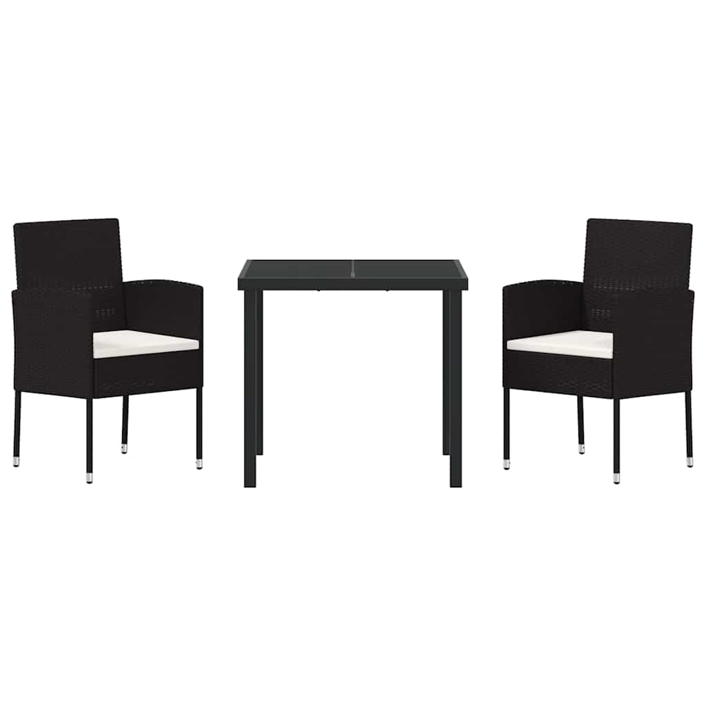 vidaXL Garden Dining Set with cushions 3 pcs Black poly rattan