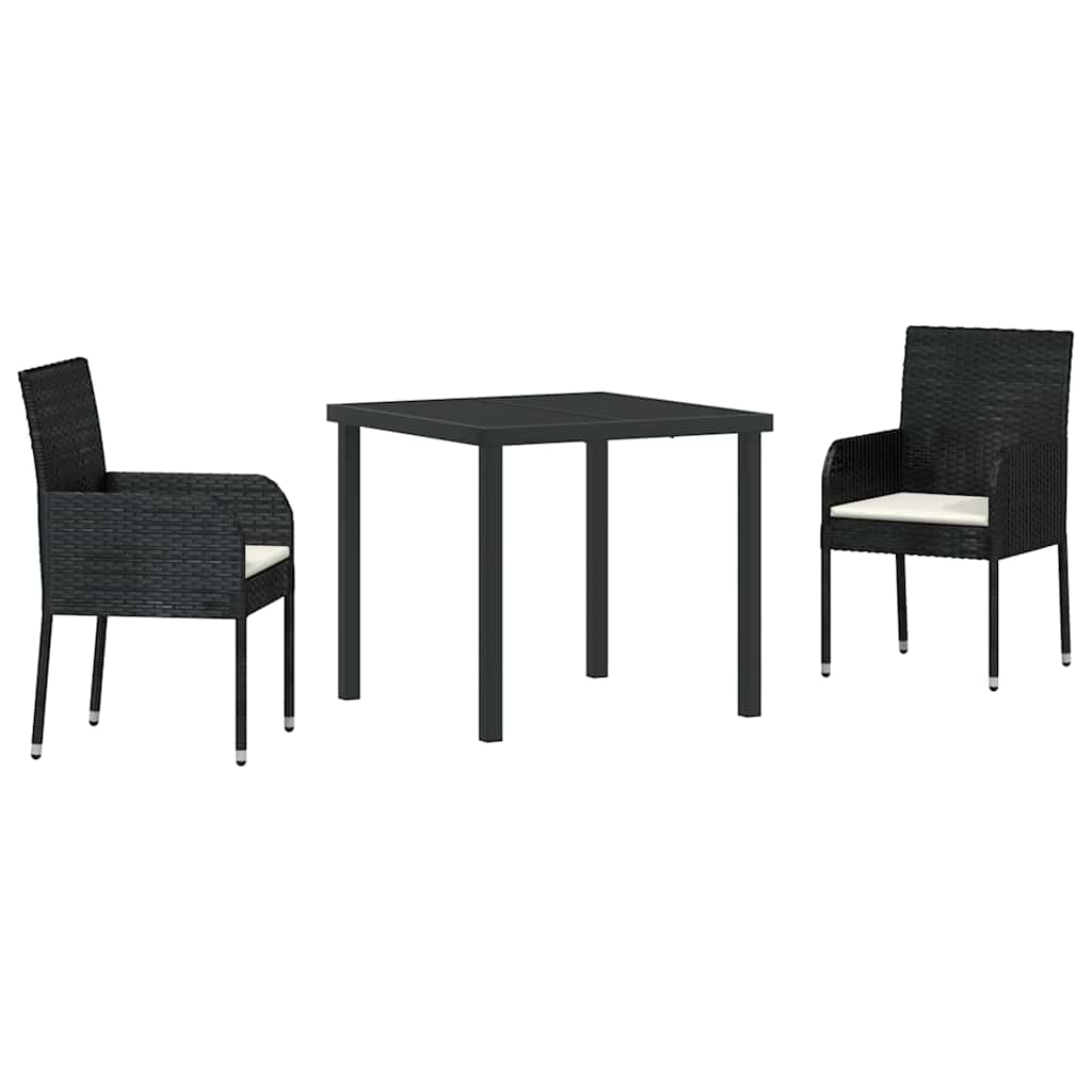 vidaXL Tuin Eettafel Set met kussen 3 pcs Zwart poly rattan