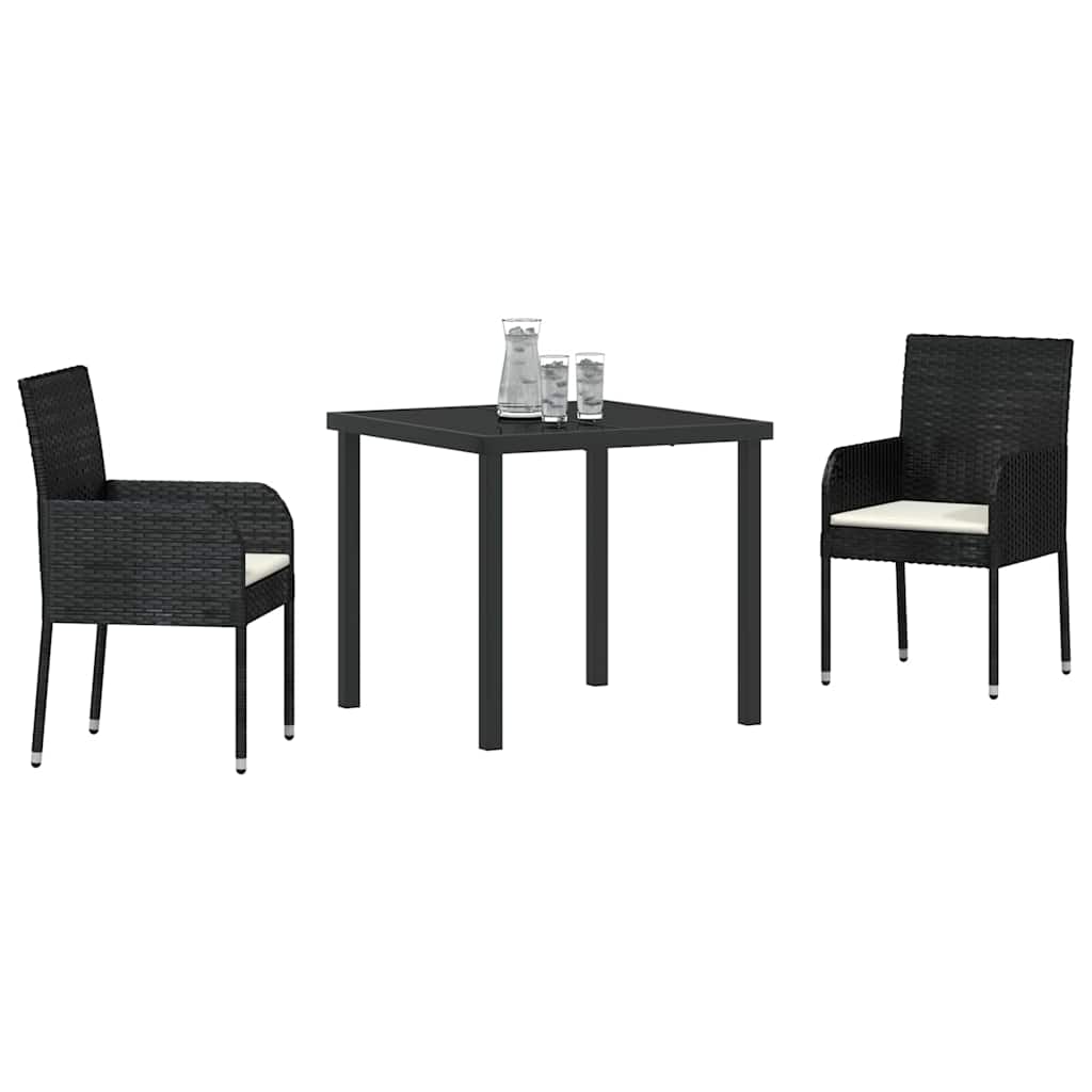 vidaXL Tuin Eettafel Set met kussen 3 pcs Zwart poly rattan