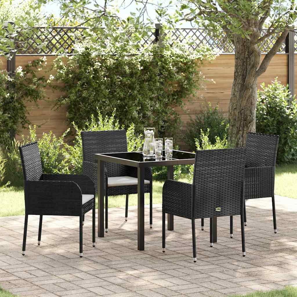 vidaXL Tuin Eettafel Set met kussen 3 pcs Zwart poly rattan
