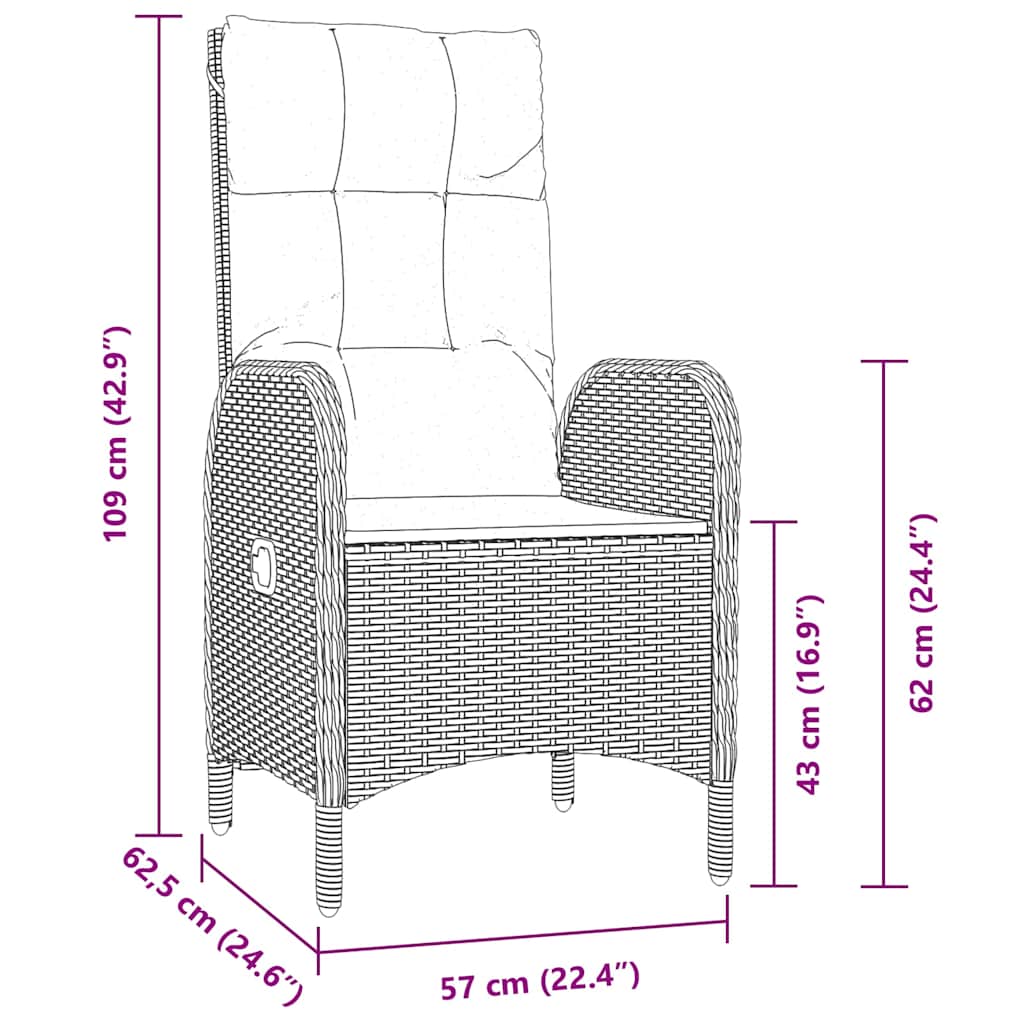 vidaXL Tuin Eettafel Set met kussen 3 pcs Zwart poly rattan