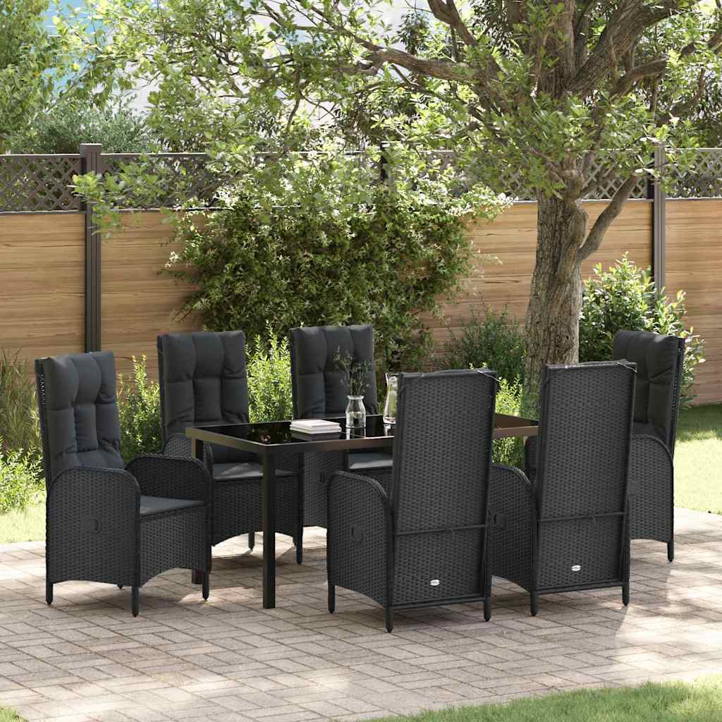 vidaXL Tuin Eettafel Set met kussen 3 pcs Zwart poly rattan