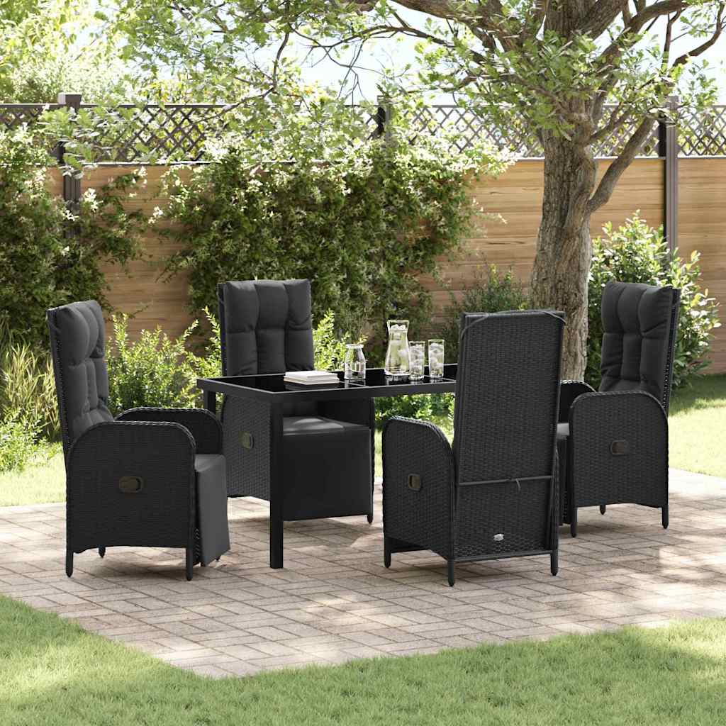 vidaXL Tuin Eettafel Set met kussen 3 pcs Zwart poly rattan