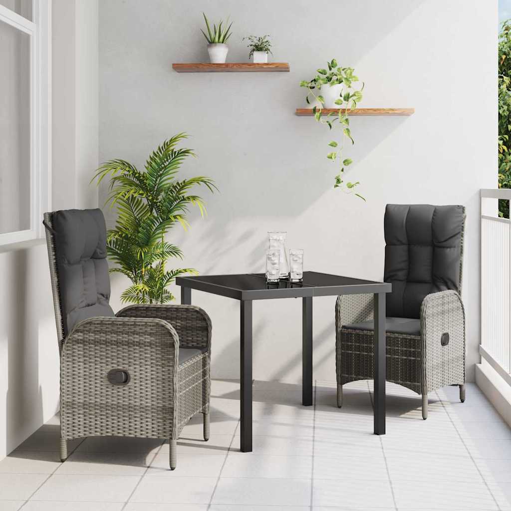 vidaXL Tuin Eettafel Set met kussen 3 pcs Grijs poly rattan