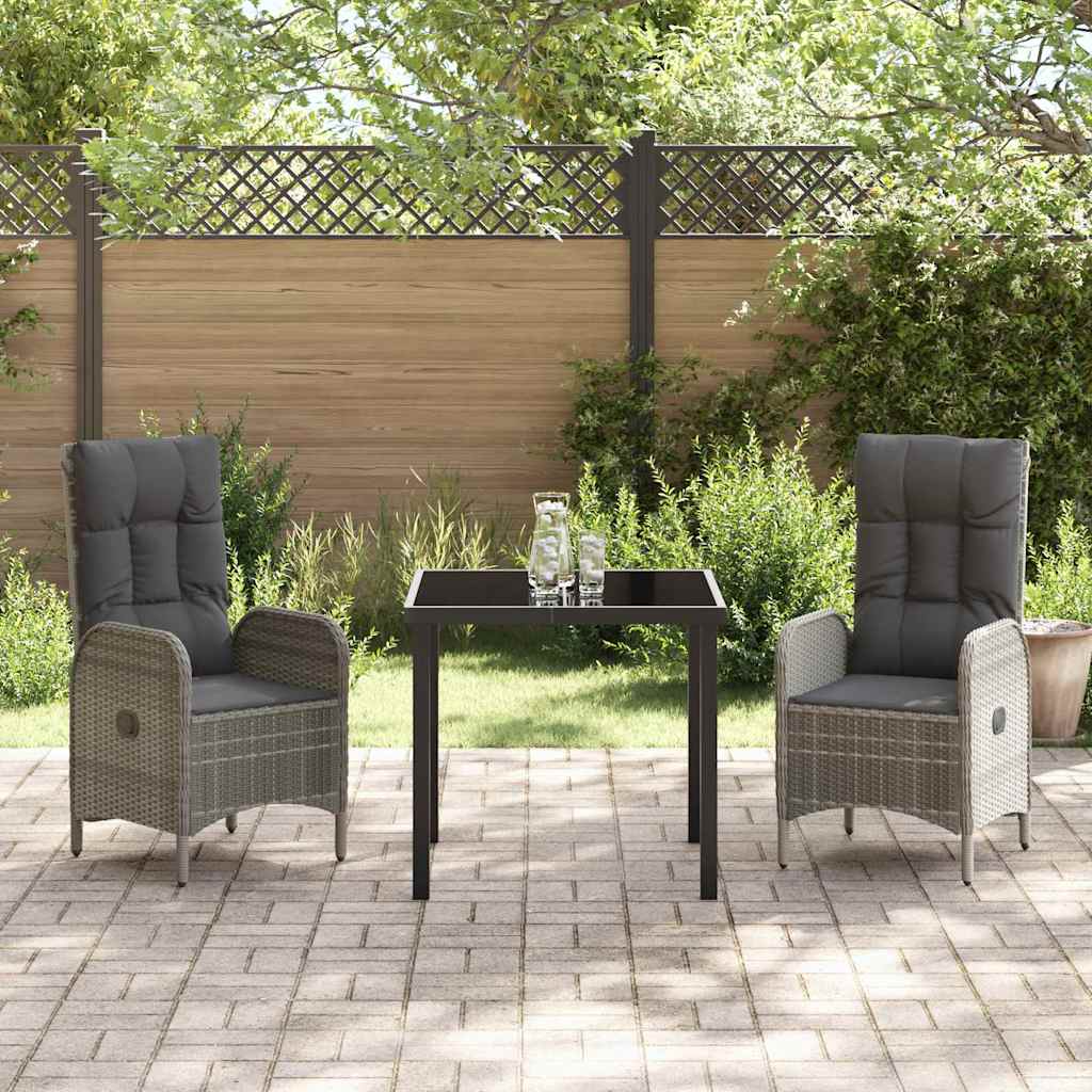 vidaXL Tuin Eettafel Set met kussen 3 pcs Grijs poly rattan