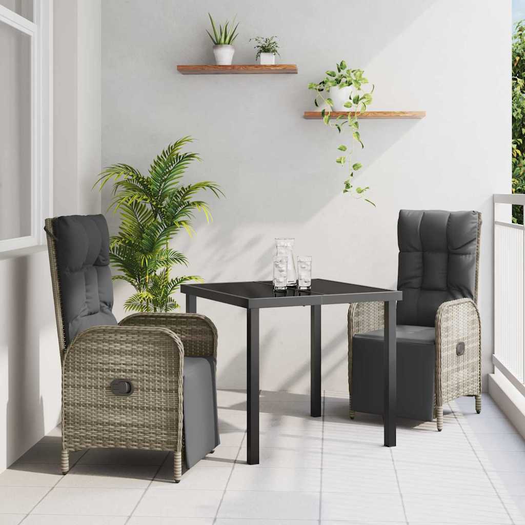 vidaXL Tuin Eettafel Set met kussen 3 pcs Grijs poly rattan
