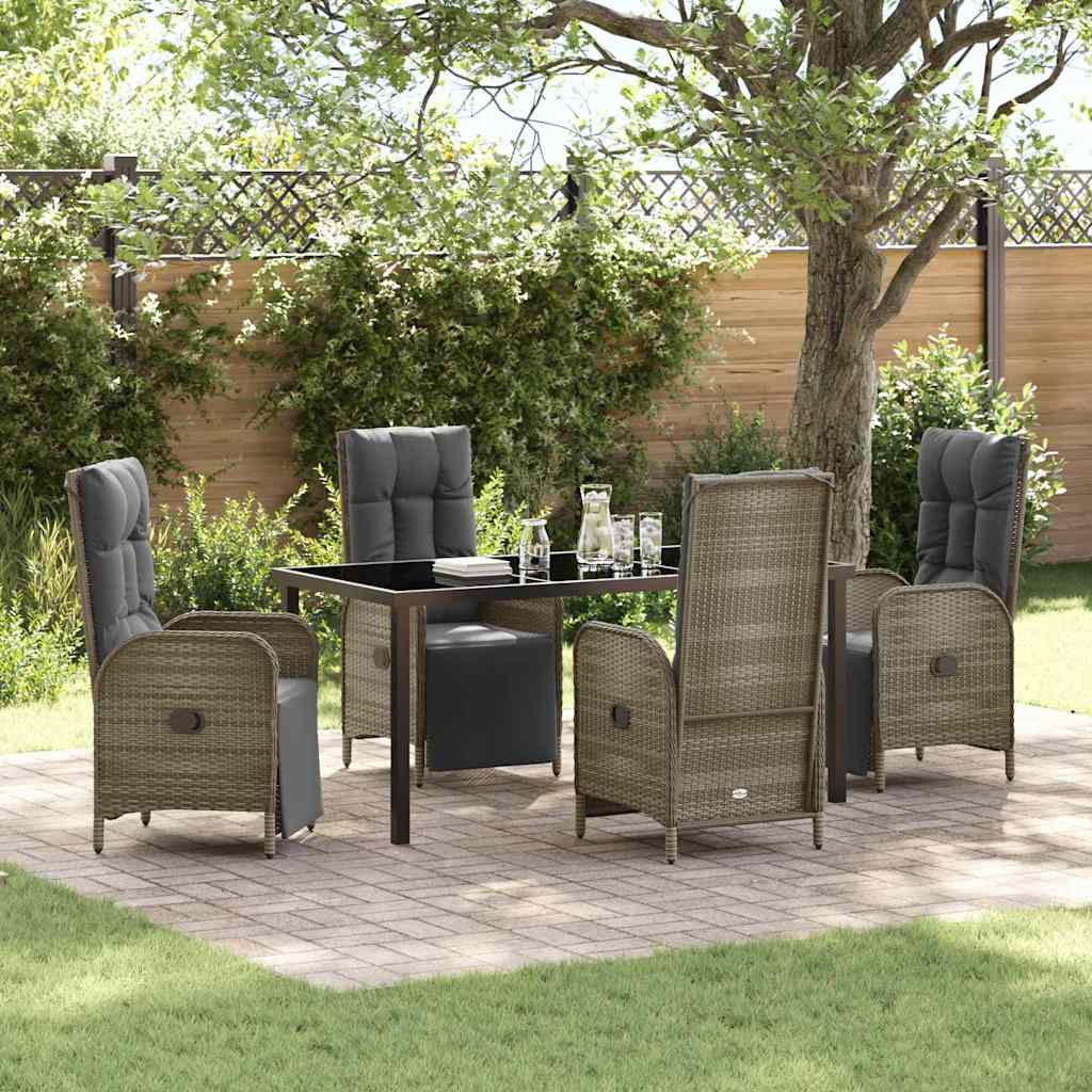 vidaXL Tuin Eettafel Set met kussen 3 pcs Grijs poly rattan