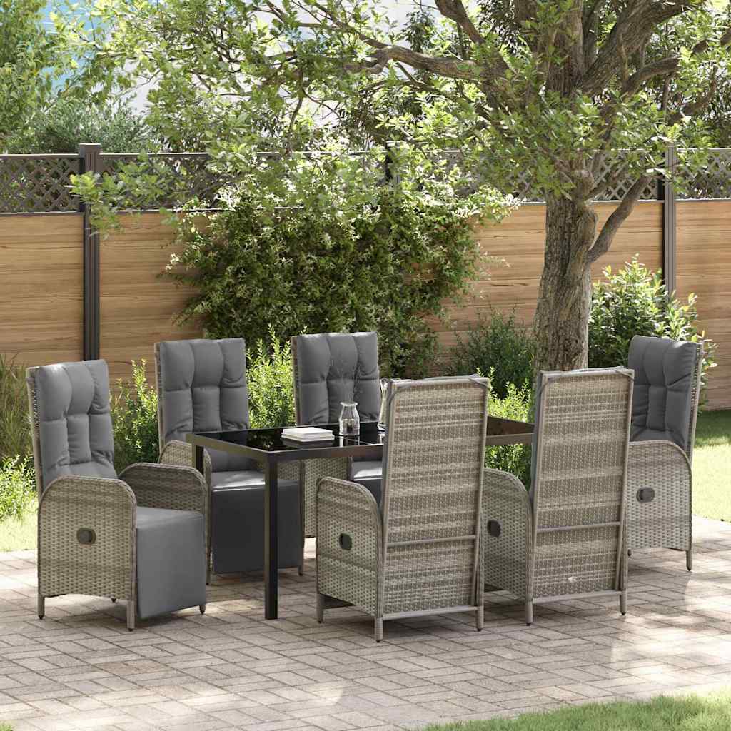 vidaXL Tuin Eettafel Set met kussen 3 pcs Grijs poly rattan