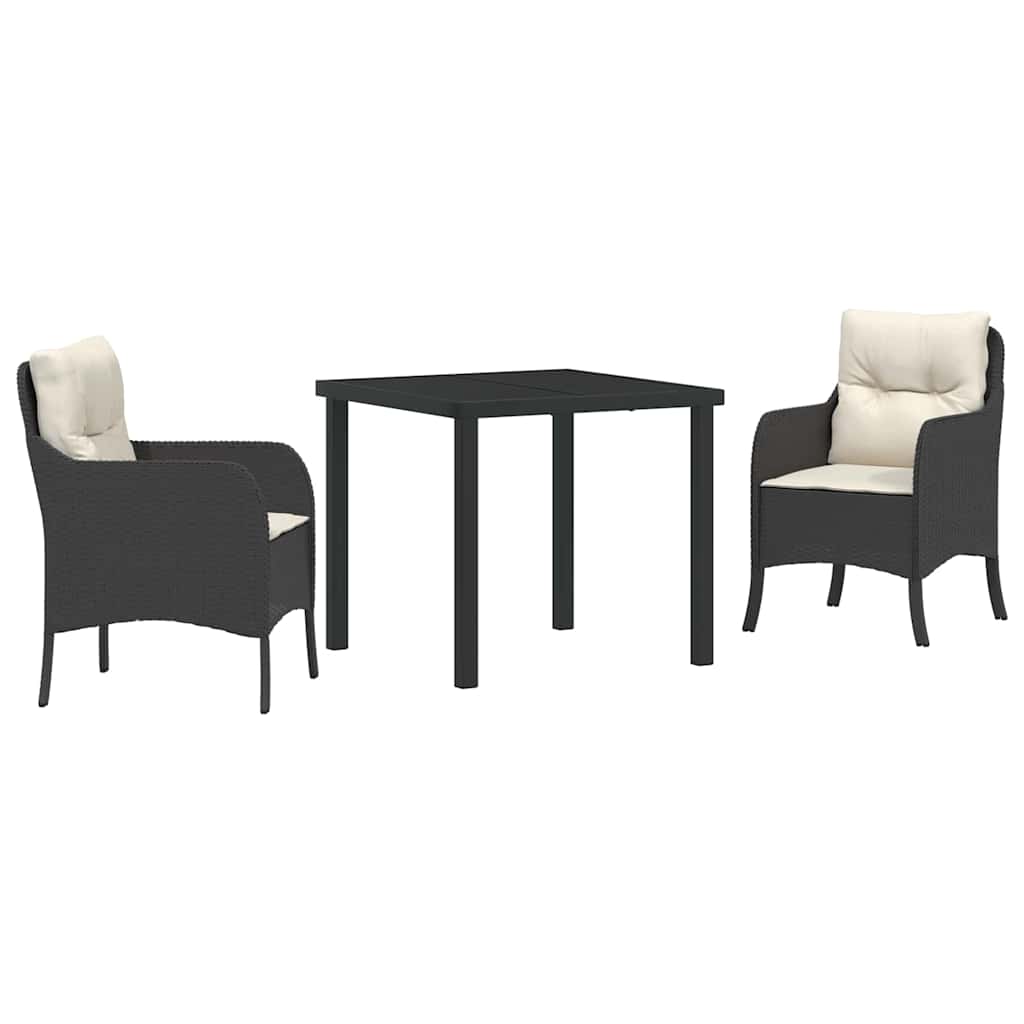 vidaXL Tuin Eettafel Set met kussen 3 pcs Zwart poly rattan