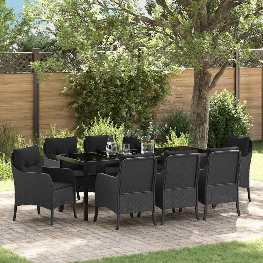 vidaXL Tuin Eettafel Set met kussen 3 pcs Zwart poly rattan