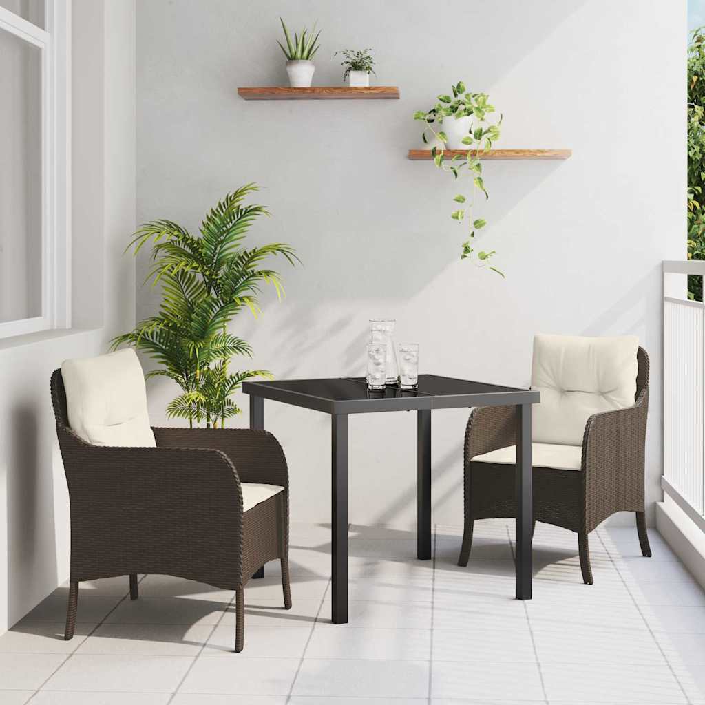 vidaXL Tuin Eettafel Set met kussen 3 pcs Zwart poly rattan