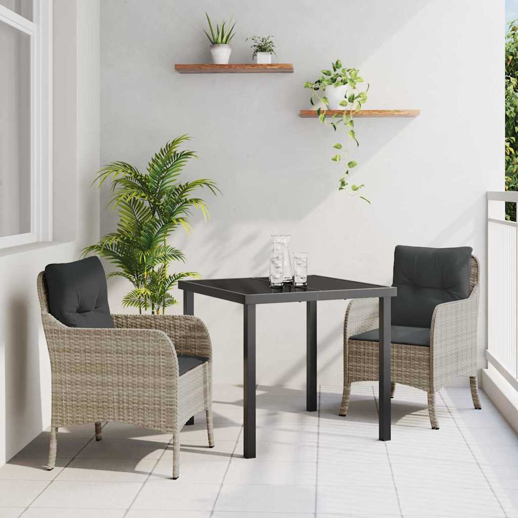 vidaXL Tuin Eettafel Set met kussen 3 pcs Zwart poly rattan