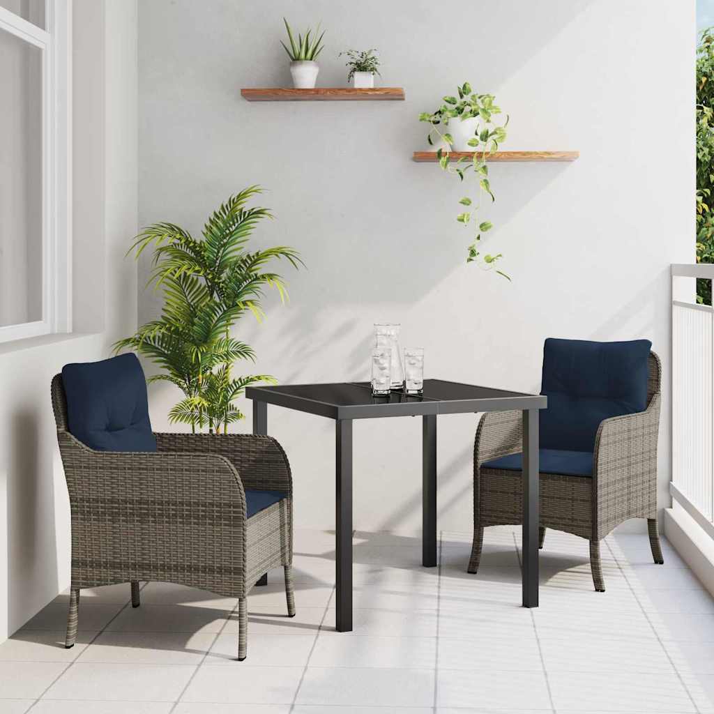 vidaXL Tuin Eettafel Set met kussen 3 pcs Grijs poly rattan